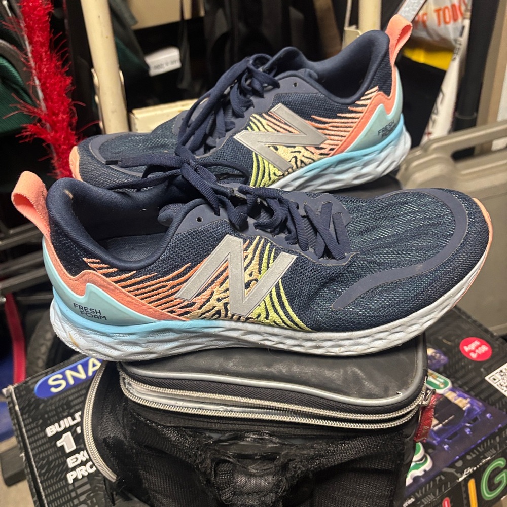 New Balance Navy Running Sneakers with Coral and Light Blue Accents
